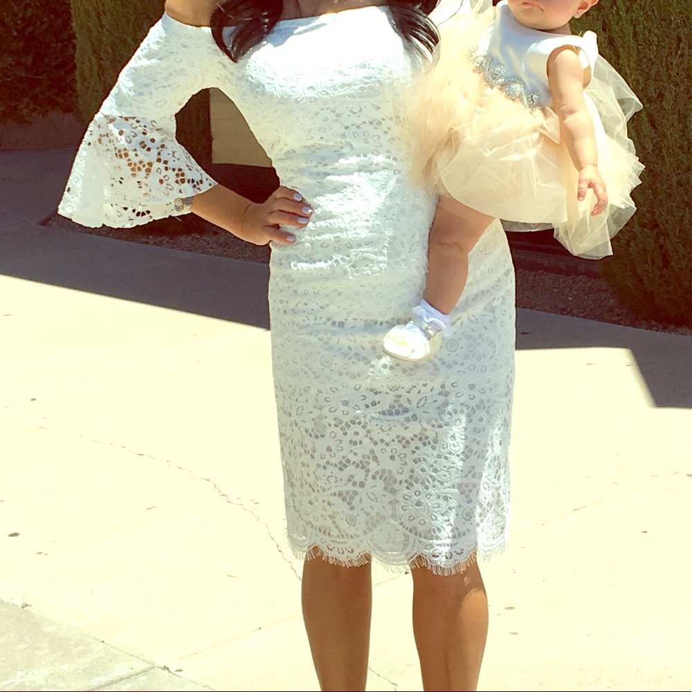 White shoulder dress